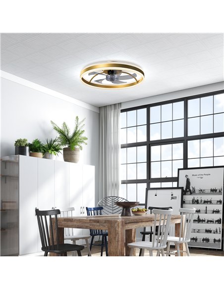 HOMCOM Ceiling Fan with Light and Remote, LED Mount Ceiling Fan with 3 Colour Temperatures, 6 Speed, 50 cm, Gold Tone - pic 179241 | FastDaddyshop
