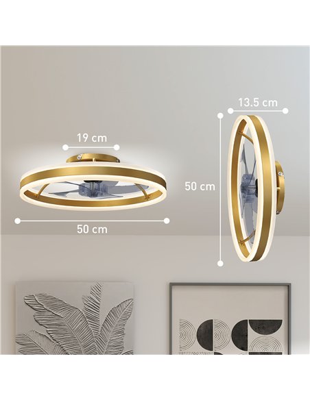 HOMCOM Ceiling Fan with Light and Remote, LED Mount Ceiling Fan with 3 Colour Temperatures, 6 Speed, 50 cm, Gold Tone - pic 179242 | FastDaddyshop