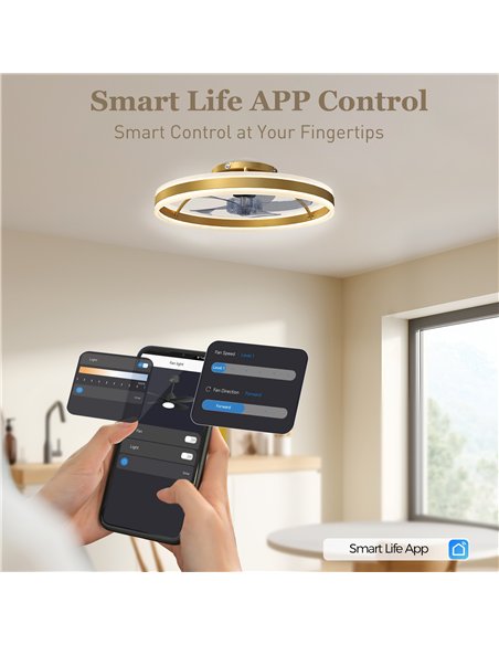 HOMCOM Ceiling Fan with Light and Remote, LED Mount Ceiling Fan with 3 Colour Temperatures, 6 Speed, 50 cm, Gold Tone - pic 179243 | FastDaddyshop