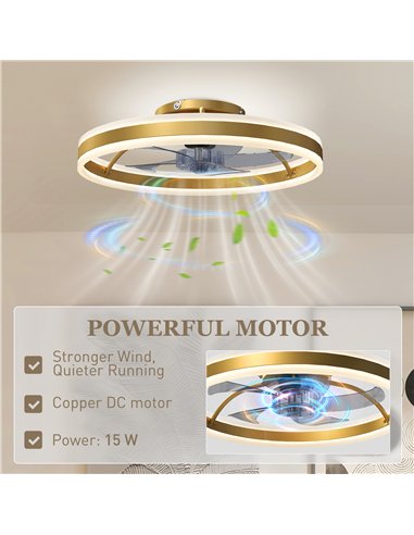 HOMCOM Ceiling Fan with Light and Remote, LED Mount Ceiling Fan with 3 Colour Temperatures, 6 Speed, 50 cm, Gold Tone