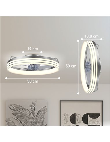 HOMCOM Ceiling Fans with Lights and Remote & App Control, 50cm LED Ceiling Fan Light with 3 Colour Temperatures, 6 Speed, Silver