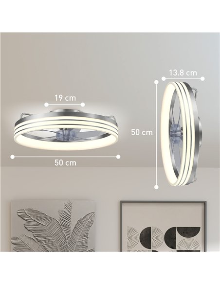 HOMCOM Ceiling Fans with Lights and Remote & App Control, 50cm LED Ceiling Fan Light with 3 Colour Temperatures, 6 Speed, Silver - pic 179251 | FastDaddyshop