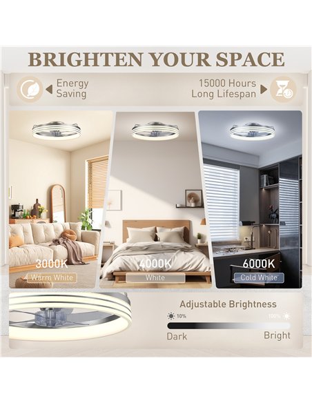 HOMCOM Ceiling Fans with Lights and Remote & App Control, 50cm LED Ceiling Fan Light with 3 Colour Temperatures, 6 Speed, Silver - pic 179252 | FastDaddyshop