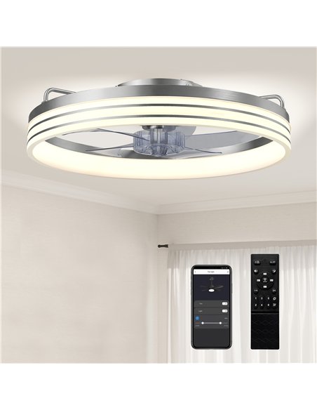 HOMCOM Ceiling Fans with Lights and Remote & App Control, 50cm LED Ceiling Fan Light with 3 Colour Temperatures, 6 Speed, Silver - pic 179257 | FastDaddyshop