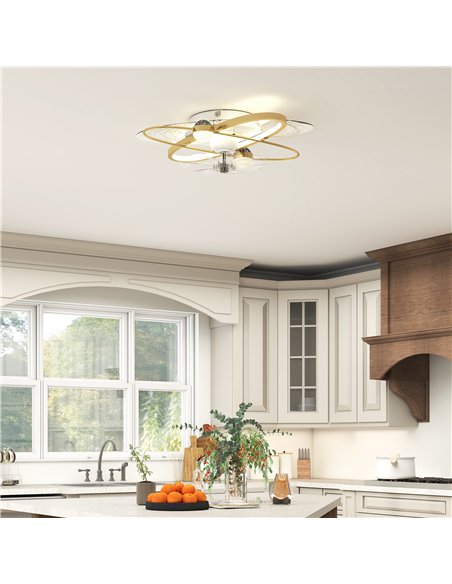 HOMCOM Ceiling Fan with Light and Remote, 3 Colour Temperatures, LED Mount Ceiling Fan Light for Bedroom, Gold Tone - pic 179259 | FastDaddyshop