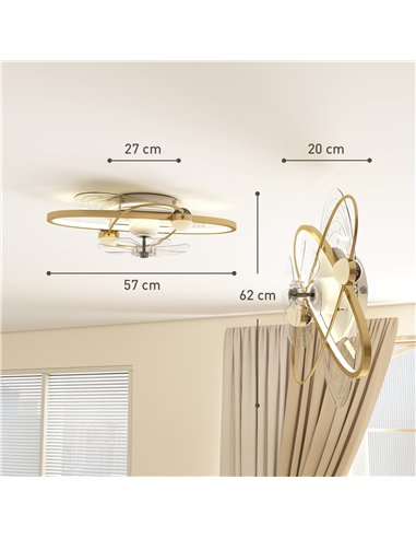 HOMCOM Ceiling Fan with Light and Remote, 3 Colour Temperatures, LED Mount Ceiling Fan Light for Bedroom, Gold Tone