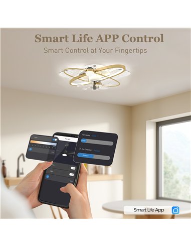 HOMCOM Ceiling Fan with Light and Remote, 3 Colour Temperatures, LED Mount Ceiling Fan Light for Bedroom, Gold Tone