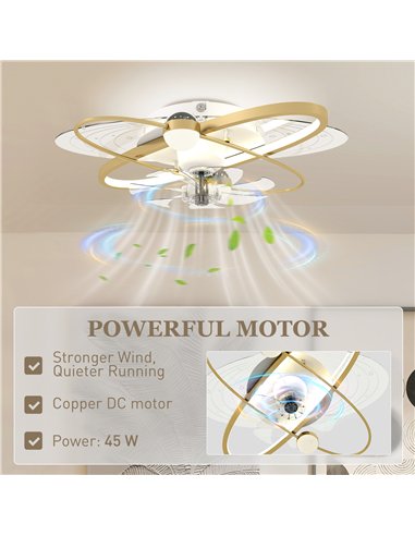 HOMCOM Ceiling Fan with Light and Remote, 3 Colour Temperatures, LED Mount Ceiling Fan Light for Bedroom, Gold Tone