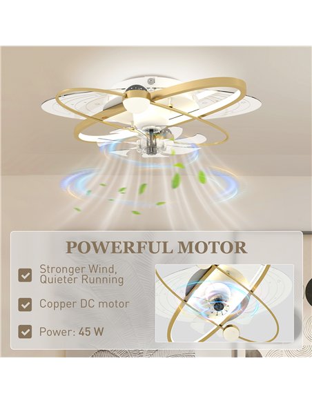 HOMCOM Ceiling Fan with Light and Remote, 3 Colour Temperatures, LED Mount Ceiling Fan Light for Bedroom, Gold Tone - pic 179264 | FastDaddyshop
