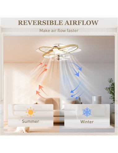 HOMCOM Ceiling Fan with Light and Remote, 3 Colour Temperatures, LED Mount Ceiling Fan Light for Bedroom, Gold Tone