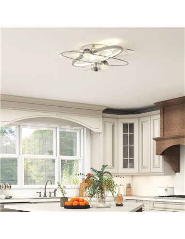 HOMCOM Ceiling Fan with Light and Remote, 3 Colour Temperatures, LED Mount Ceiling Fan Light for Bedroom, Silver Tone