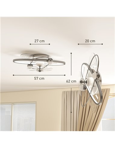 HOMCOM Ceiling Fan with Light and Remote, 3 Colour Temperatures, LED Mount Ceiling Fan Light for Bedroom, Silver Tone