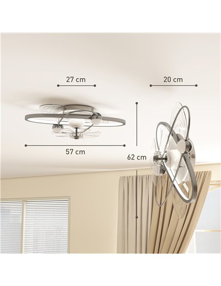 HOMCOM Ceiling Fan with Light and Remote, 3 Colour Temperatures, LED Mount Ceiling Fan Light for Bedroom, Silver Tone - pic 179269 | FastDaddyshop