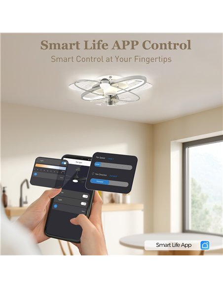 HOMCOM Ceiling Fan with Light and Remote, 3 Colour Temperatures, LED Mount Ceiling Fan Light for Bedroom, Silver Tone - pic 179270 | FastDaddyshop