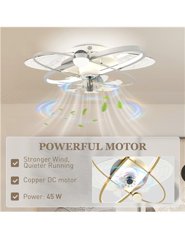 HOMCOM Ceiling Fan with Light and Remote, 3 Colour Temperatures, LED Mount Ceiling Fan Light for Bedroom, Silver Tone