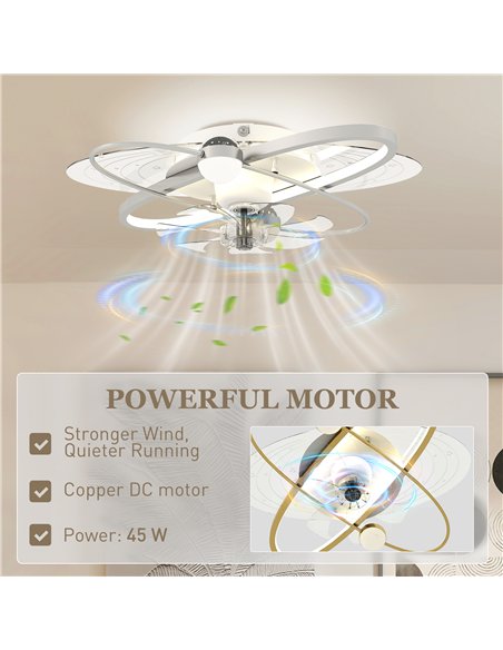 HOMCOM Ceiling Fan with Light and Remote, 3 Colour Temperatures, LED Mount Ceiling Fan Light for Bedroom, Silver Tone - pic 179273 | FastDaddyshop