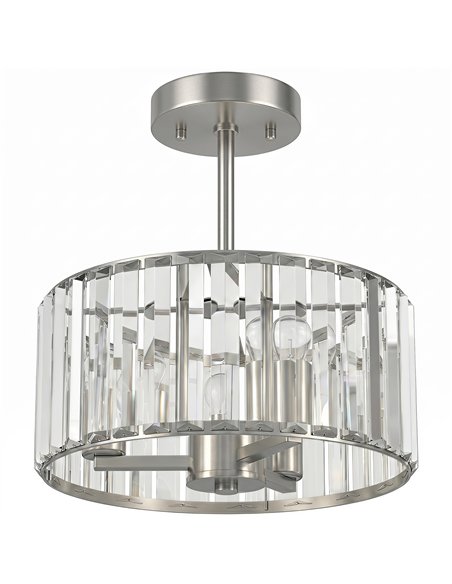 HOMCOM Semi Flush Mount Modern Crystal Chandelier Ceiling Light, Crystal Ceiling Light Fixture with E14 Base, Silver Tone - pic 179276 | FastDaddyshop