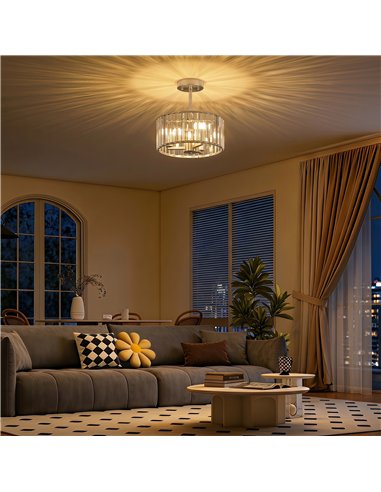 HOMCOM Semi Flush Mount Modern Crystal Chandelier Ceiling Light, Crystal Ceiling Light Fixture with E14 Base, Silver Tone