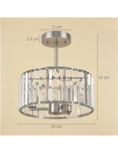 HOMCOM Semi Flush Mount Modern Crystal Chandelier Ceiling Light, Crystal Ceiling Light Fixture with E14 Base, Silver Tone