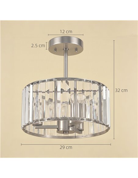HOMCOM Semi Flush Mount Modern Crystal Chandelier Ceiling Light, Crystal Ceiling Light Fixture with E14 Base, Silver Tone - pic 179278 | FastDaddyshop