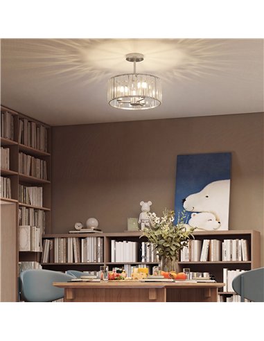 HOMCOM Semi Flush Mount Modern Crystal Chandelier Ceiling Light, Crystal Ceiling Light Fixture with E14 Base, Silver Tone