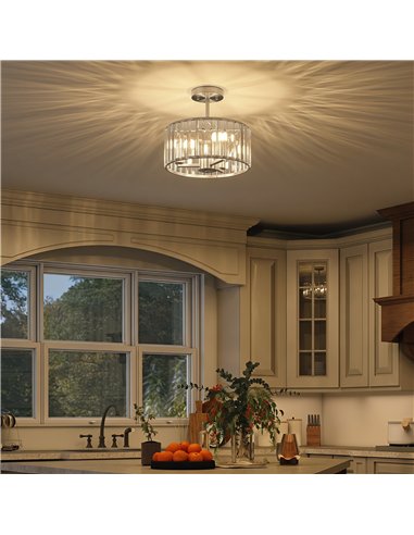 HOMCOM Semi Flush Mount Modern Crystal Chandelier Ceiling Light, Crystal Ceiling Light Fixture with E14 Base, Silver Tone