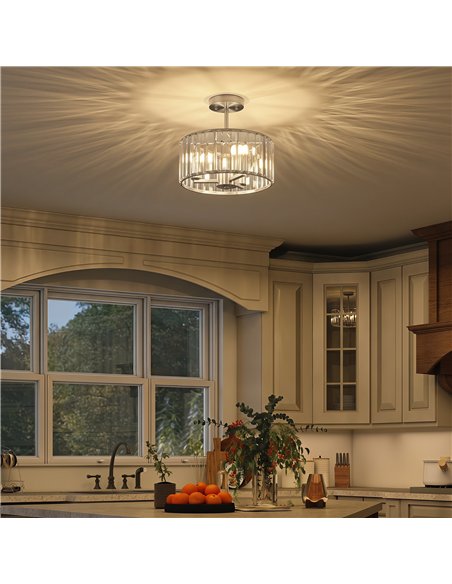HOMCOM Semi Flush Mount Modern Crystal Chandelier Ceiling Light, Crystal Ceiling Light Fixture with E14 Base, Silver Tone - pic 179282 | FastDaddyshop