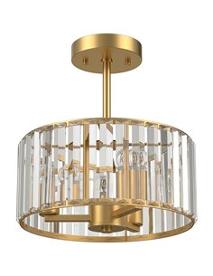 HOMCOM Semi Flush Mount Modern Crystal Chandelier Ceiling Light, Crystal Ceiling Light Fixture with E14 Base, Gold