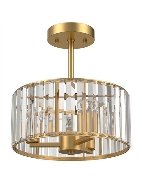 HOMCOM Semi Flush Mount Modern Crystal Chandelier Ceiling Light, Crystal Ceiling Light Fixture with E14 Base, Gold - pic 179285 | FastDaddyshop