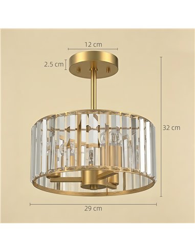 HOMCOM Semi Flush Mount Modern Crystal Chandelier Ceiling Light, Crystal Ceiling Light Fixture with E14 Base, Gold