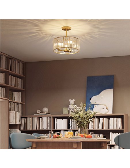 HOMCOM Semi Flush Mount Modern Crystal Chandelier Ceiling Light, Crystal Ceiling Light Fixture with E14 Base, Gold - pic 179290 | FastDaddyshop