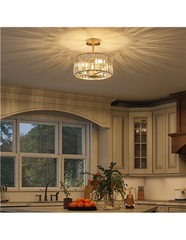 HOMCOM Semi Flush Mount Modern Crystal Chandelier Ceiling Light, Crystal Ceiling Light Fixture with E14 Base, Gold