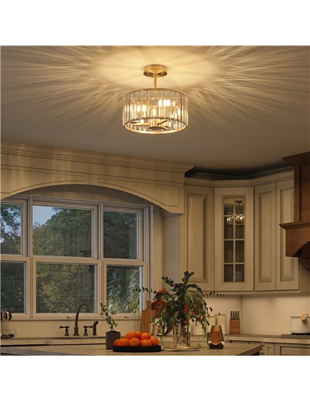 HOMCOM Semi Flush Mount Modern Crystal Chandelier Ceiling Light, Crystal Ceiling Light Fixture with E14 Base, Gold - pic 179291 | FastDaddyshop