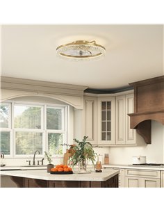 HOMCOM Ceiling Fan with Lights, Dimmable LED Mount Ceiling Fan Light with Remote App Control for Bedroom, Gold Tone 2