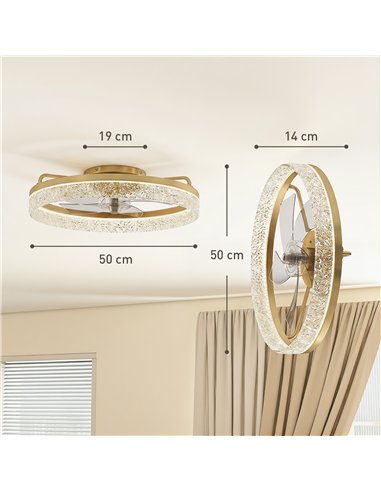 HOMCOM Ceiling Fan with Lights, Dimmable LED Mount Ceiling Fan Light with Remote App Control for Bedroom, Gold Tone