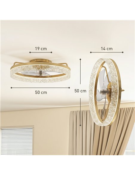 HOMCOM Ceiling Fan with Lights, Dimmable LED Mount Ceiling Fan Light with Remote App Control for Bedroom, Gold Tone - pic 179296 | FastDaddyshop