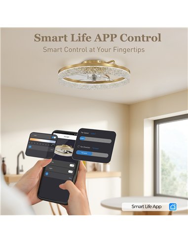HOMCOM Ceiling Fan with Lights, Dimmable LED Mount Ceiling Fan Light with Remote App Control for Bedroom, Gold Tone