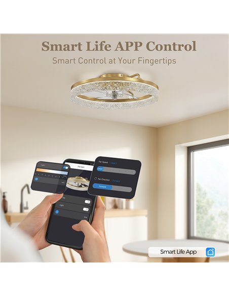 HOMCOM Ceiling Fan with Lights, Dimmable LED Mount Ceiling Fan Light with Remote App Control for Bedroom, Gold Tone - pic 179297 | FastDaddyshop