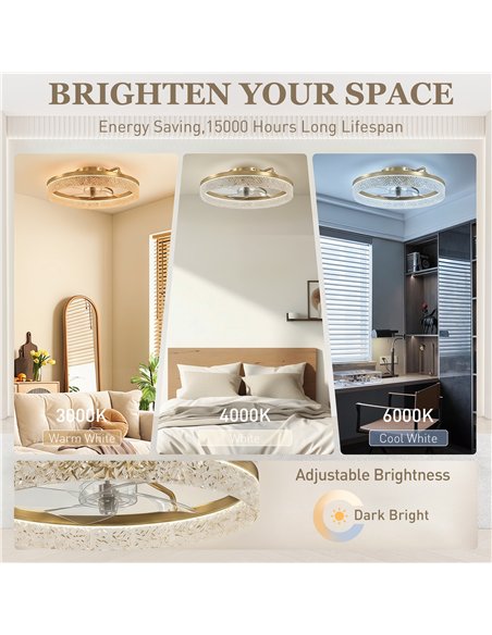 HOMCOM Ceiling Fan with Lights, Dimmable LED Mount Ceiling Fan Light with Remote App Control for Bedroom, Gold Tone - pic 179298 | FastDaddyshop