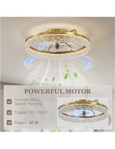 HOMCOM Ceiling Fan with Lights, Dimmable LED Mount Ceiling Fan Light with Remote App Control for Bedroom, Gold Tone