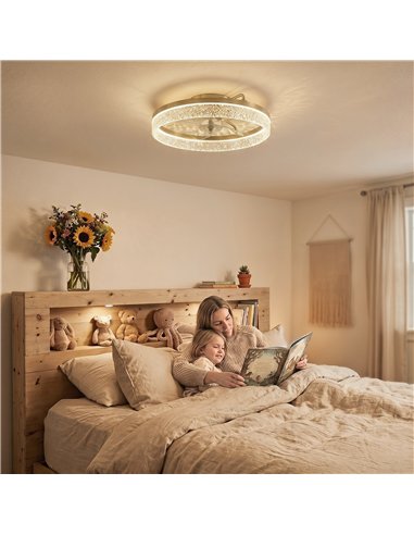 HOMCOM Ceiling Fan with Lights, Dimmable LED Mount Ceiling Fan Light with Remote App Control for Bedroom, Gold Tone