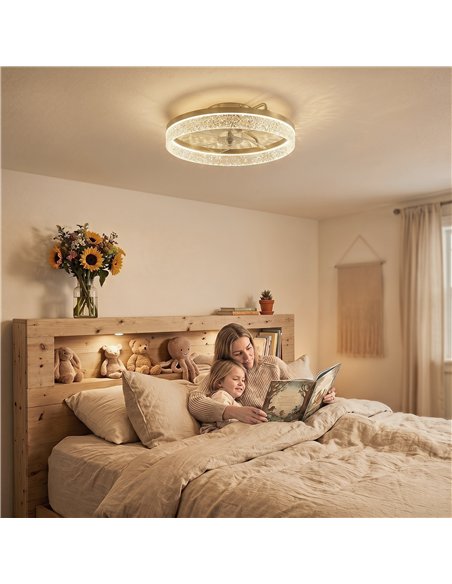 HOMCOM Ceiling Fan with Lights, Dimmable LED Mount Ceiling Fan Light with Remote App Control for Bedroom, Gold Tone - pic 179302 | FastDaddyshop