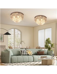 HOMCOM Set of 2 Modern Crystal Ceiling Lights, Chandeliers, Pendant Lamps w/ 7 Lights, E14 Fittings for Living Room, Bedroom, Si 2
