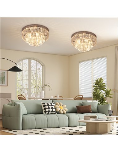 HOMCOM Set of 2 Modern Crystal Ceiling Lights, Chandeliers, Pendant Lamps w/ 7 Lights, E14 Fittings for Living Room, Bedroom, Si