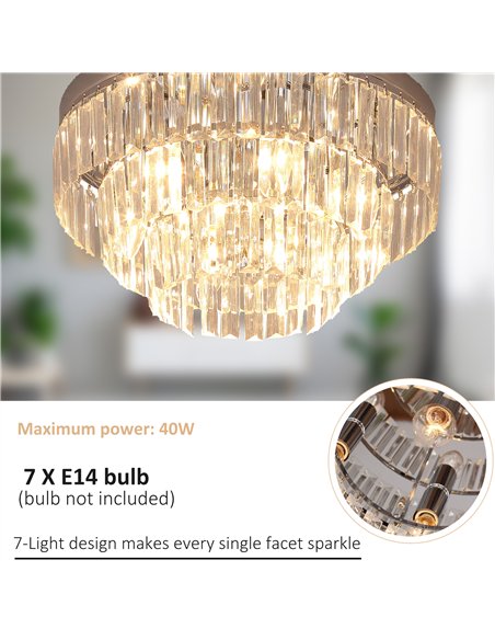 HOMCOM Set of 2 Modern Crystal Ceiling Lights, Chandeliers, Pendant Lamps w/ 7 Lights, E14 Fittings for Living Room, Bedroom, Si - pic 179307 | FastDaddyshop