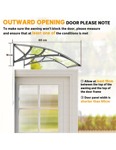 Outsunny Front Door Canopy, Outdoor Awning, Rain Shelter, 110 x 60cm, Grey - pic 179345 | FastDaddyshop