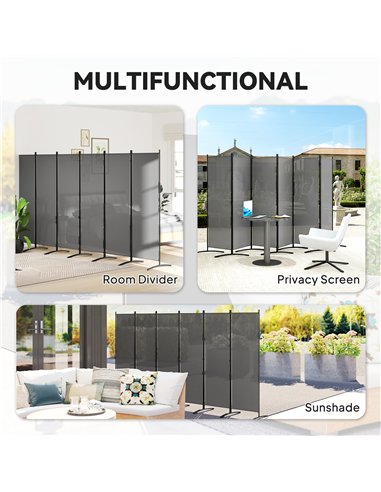 Outsunny 6 Panel Folding Room Divider Foldable Freestanding Garden Privacy Screen, 332 x 172 cm, Dark Grey