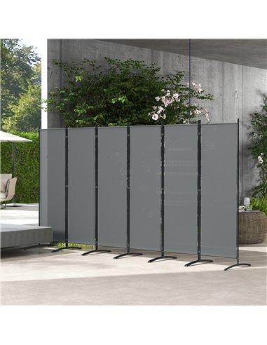 Outsunny 6 Panel Folding Room Divider Foldable Freestanding Garden Privacy Screen, 332 x 172 cm, Dark Grey