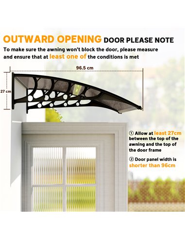 Outsunny Front Door Canopy, Outdoor Awning, Rain Shelter for Window, Porch and Front/Back Door, 103 x 96.5 cm, Brown