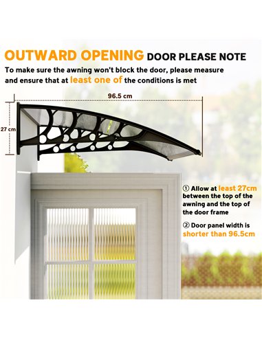 Outsunny Front Door Canopy, Outdoor Awning, Rain Shelter for Window, Porch and Front/Back Door, 103 x 96.5 cm, Clear